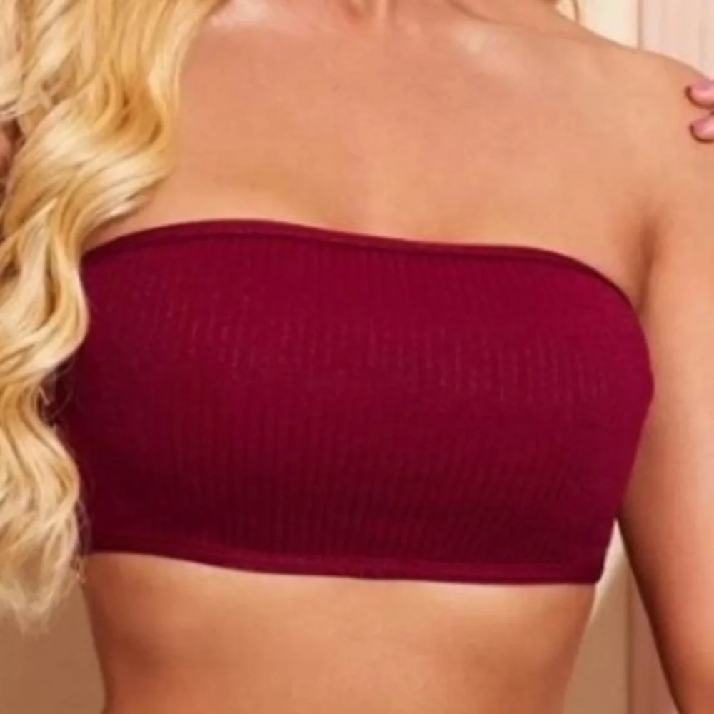 Bandeau Bikini Top W/ 3 Rings On Each Side  High Rise Bikini Bottoms Swimsuit